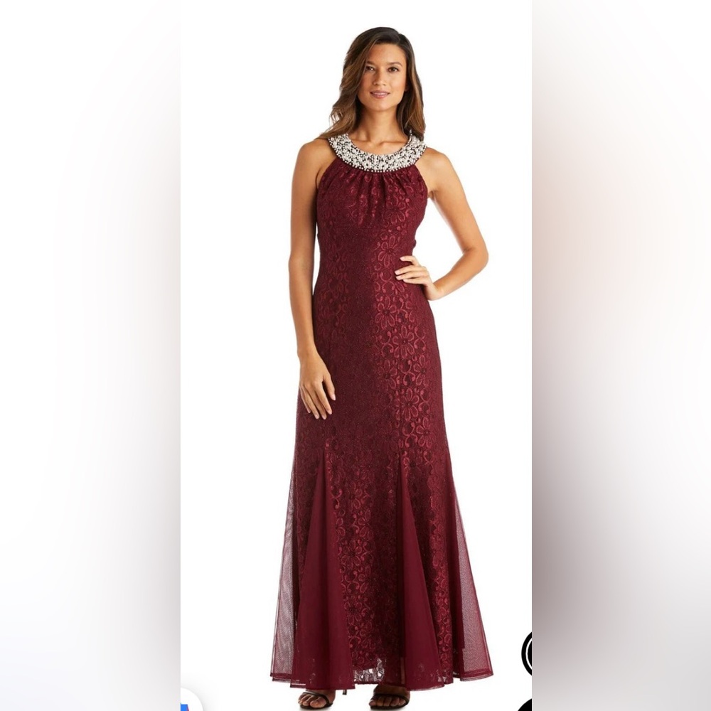 NWT sz14 R&M Richard’s lace pearl neck lace evening gown
